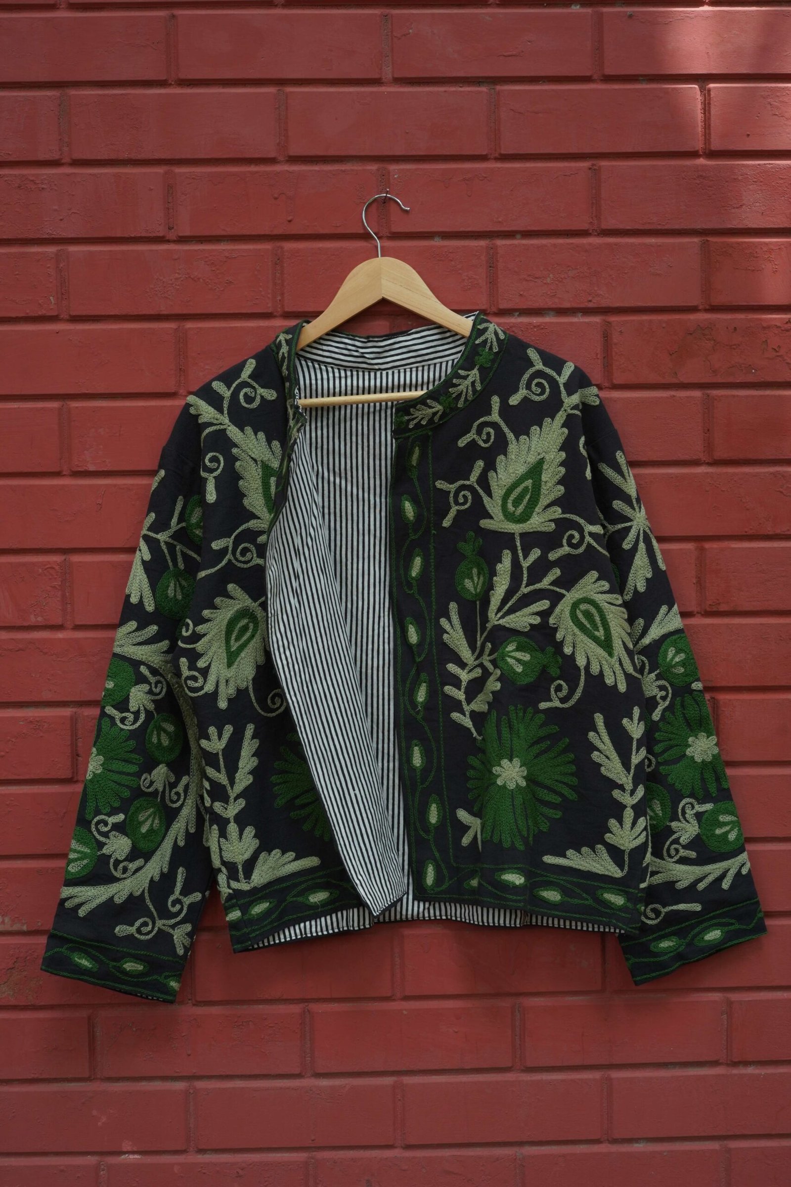 Womens Black Velvet Embroidered Jacket with Floral Design - Image 2